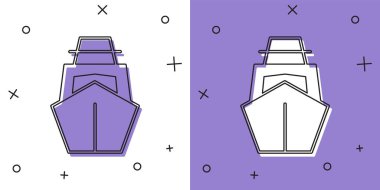 Yat yelkenlisi ya da yelkenli gemi simgesini beyaz ve mor arkaplanda izole edin. Yelkenli deniz seyahati. Vektör