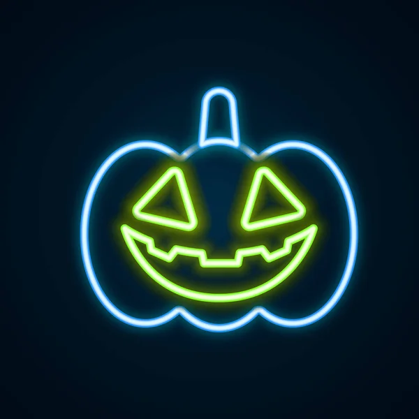 Icono de calabaza de línea de neón brillante aislado sobre fondo negro. Feliz fiesta de Halloween. Concepto de esquema colorido. Vector — Vector de stock