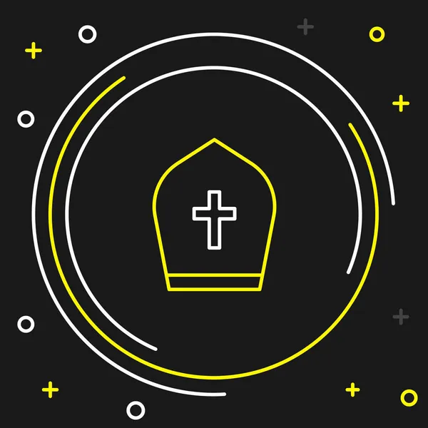 Linje påve hatt ikon isolerad på svart bakgrund. Kristet hatttecken. Färgstarkt skisskoncept. Vektor — Stock vektor