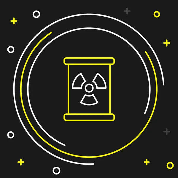 Line Radioactief afval in vat pictogram geïsoleerd op zwarte achtergrond. Giftig afvalvat. Radioactieve afvalstoffen, milieuvervuiling. Kleurrijk concept. Vector — Stockvector