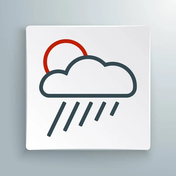 Line Cloud mit Regen und Sonne Icon isoliert auf weißem Hintergrund. Regenwolken mit Regentropfen. Buntes Rahmenkonzept. Vektor — Stockvektor