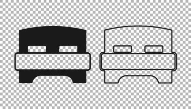 Şeffaf arka planda iki ya da bir kişi için siyah büyük yatak. Vektör