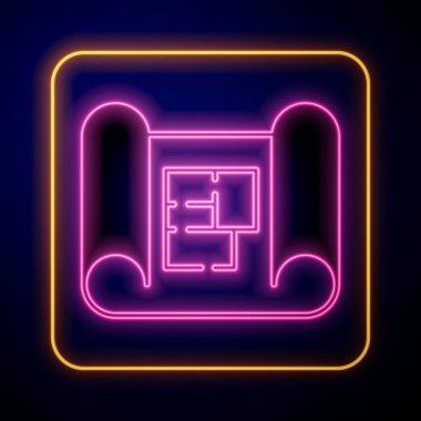 Parlayan neon ev planı simgesi siyah arkaplanda izole edildi. Vektör