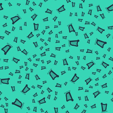 Kara Harp simgesi yeşil arkaplanda izole edilmiş kusursuz desen. Klasik müzik enstrümanı, orkestra akustik elementi. Vektör