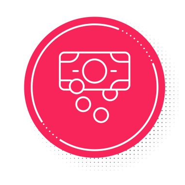 Beyaz çizgi kağıt para yığını beyaz arka planda izole nakit ikonu. Para desteleri. Para birimi. Kırmızı daire düğmesi. Vektör