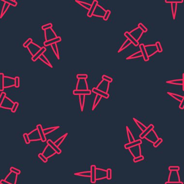 Kırmızı çizgi. Pin simgesi siyah arkaplanda izole edilmiş. Raptiye işareti. Vektör