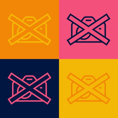 Pop Art Line İçki Yasağı işareti. Renk arkaplanında izole edilmiş hiçbir video kayıt simgesi yok. Vektör