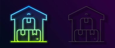 Parlayan neon hattı. Siyah arkaplanda tam depo simgesi var. Vektör