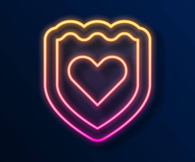 Parlayan neon hattı bağışıklık sistemi simgesi siyah arkaplanda izole edildi. Tıbbi kalkan. Vektör