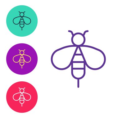 Arı simgesini beyaz arkaplanda izole et. Tatlı doğal yemek. Bal arısı ya da kanat sembollü apis. Uçan böcek. Simgeleri renklendirin. Vektör