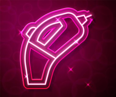 Parlayan neon hattı taşınabilir elektrik süpürgesi ikonu kırmızı arkaplanda izole edildi. Vektör