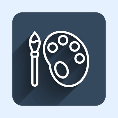 Palet simgesi ile beyaz çizgi boya fırçası uzun gölge arkaplan izole. Mavi kare düğme. Vektör