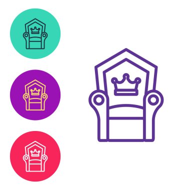 Ortaçağ taht simgesini beyaz arka planda izole et. Simgeleri renklendirin. Vektör