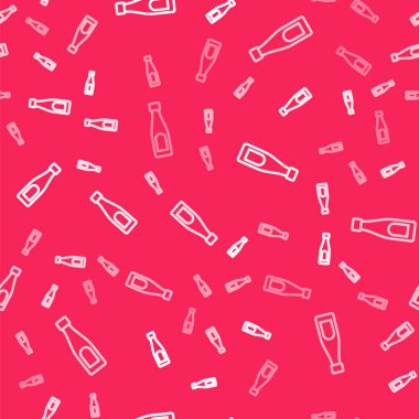 Kırmızı arkaplanda beyaz çizgi halinde su ikonu izole edilmiş. Soda su içme tabelası. Vektör