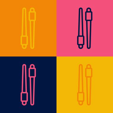 Pop Art Line yemek çubukları simgesi renk arkaplanında izole edilmiş. Asya yemekleri için tahta Kore çubukları. Doğulu aletler. Vektör
