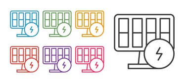 Beyaz arkaplanda Güneş enerjisi simgesini izole et. Simgeleri renklendirin. Vektör