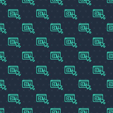 Green Line Online eğitim ve mezuniyet ikonu mavi arka planda izole edilmiş kusursuz desen. İnternetteki öğretmen monitörde. Giyinme ve video semineri öğrenme. Vektör