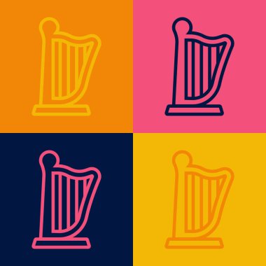 Pop Art Line Harp simgesi renk arkaplanında izole edildi. Klasik müzik enstrümanı, orkestra akustik elementi. Vektör