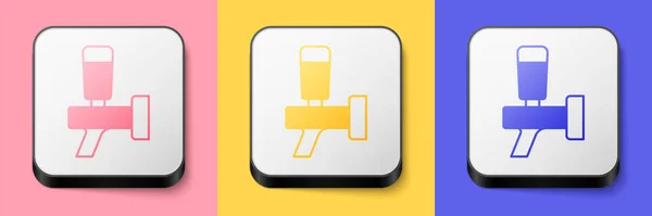 Isometric Beer tap icon isolated on pink, yellow and blue background. Square button. Vector — Stock Vector