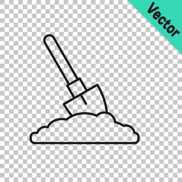 Black line Shovel in the ground icon isolated on transparent background. Gardening tool. Tool for horticulture, agriculture, farming. Vector — Stock Vector