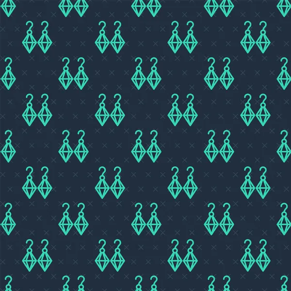 Línea verde Pendientes icono aislado patrón sin costuras sobre fondo azul. Accesorios de joyería. Vector — Vector de stock
