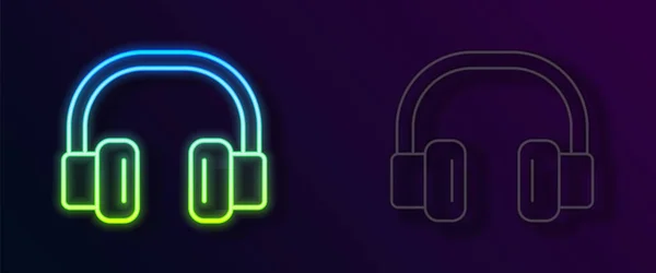 Icono de auriculares de línea de neón brillante aislado sobre fondo negro. Auriculares. Concepto para escuchar música, servicio, comunicación y operador. Vector — Vector de stock