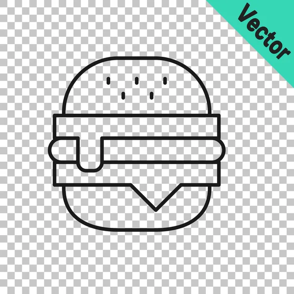 Black Line Burger Symbol isoliert auf transparentem Hintergrund. Hamburger Ikone. Cheeseburger Sandwich-Schild. Fast Food Menü. Vektor — Stockvektor