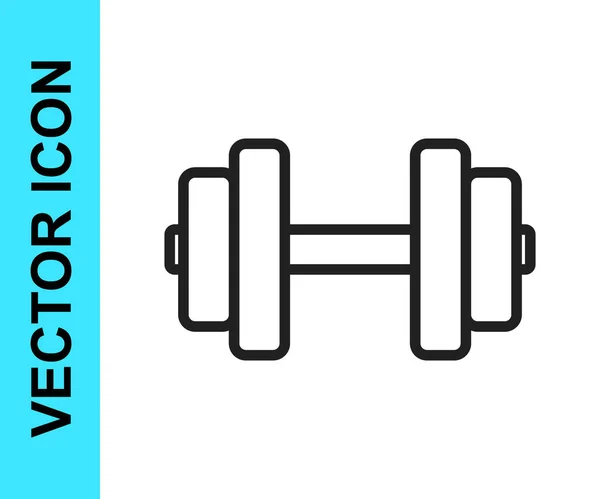 Icono de Dumbbell de línea negra aislado sobre fondo blanco. Levantamiento muscular, barra de fitness, equipo deportivo. Vector — Vector de stock