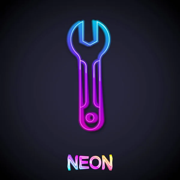 Gloeiende neon lijn Wrench moersleutel pictogram geïsoleerd op zwarte achtergrond. Spanner reparatie tool. symbool van het servicewerktuig. Vector — Stockvector