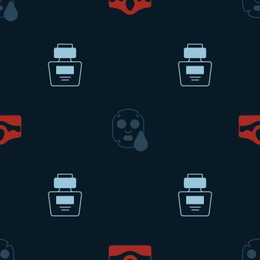 Sivilce, yüz estetiği maskesi ve parfümü pürüzsüz desene ayarlayın. Vektör