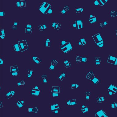 Parfüm, deodorant rulosu, krem losyon kozmetik tüpü ve makyaj fırçasını kusursuz desene ayarlayın. Vektör