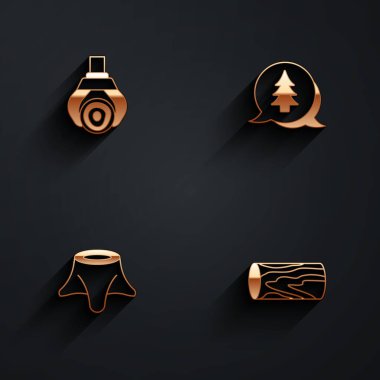 Grapple vinç bir kütük, ağaç, kütük ve uzun gölgeli tahta simge yakaladı. Vektör