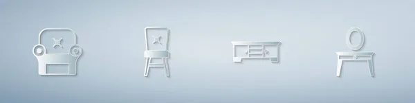 Szett fotel, szék, TV asztal állvány és öltözködés. Papírművészeti stílus. Vektor — Stock Vector