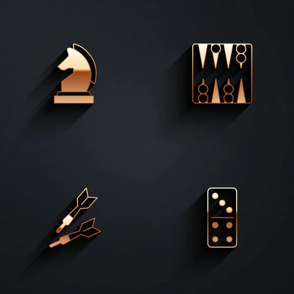 Conjunto de Ajedrez, tablero de Backgammon, flecha de dardo y Domino icono con sombra larga. Vector — Archivo Imágenes Vectoriales