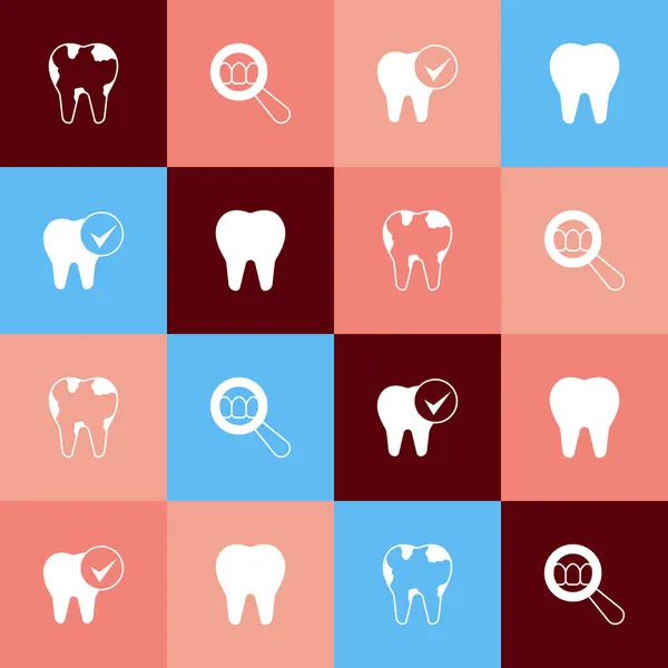 Set pop art Broken tooth, Dental search, Tooth and icon. Vector — Stock Vector