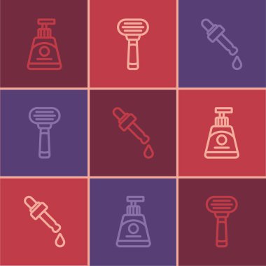 Hat kremi ya da losyon kozmetik tüpü yağ ve tıraş jileti ikonlu Pipette. Vektör