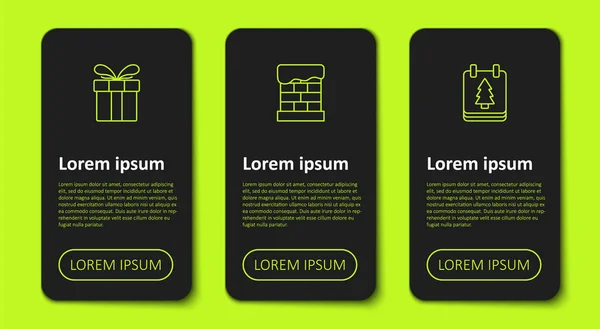 Definir linha caixa de presente, chaminé de Natal e calendário do dia. Modelo de infográfico de negócios. Vetor — Vetor de Stock
