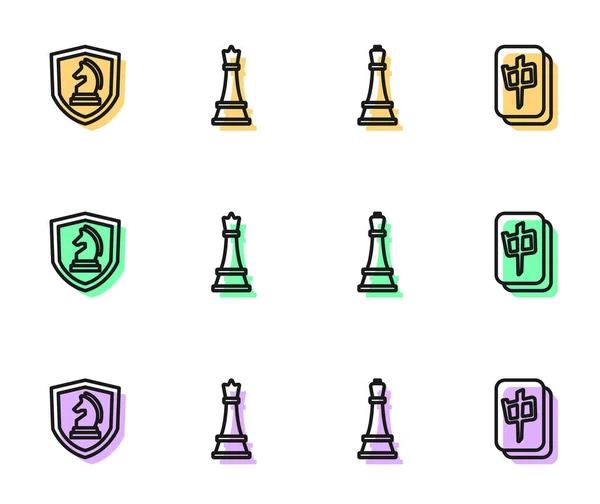 Nastavit čáru šachy a Mahjong kusy ikony. Vektor — Stockový vektor