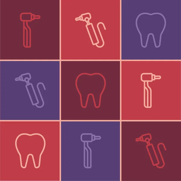 Establecer línea Taladro dental, y el icono. Vector — Archivo Imágenes Vectoriales