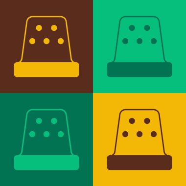 Pop Art Thimble renkli arkaplanda izole edilmiş ikon dikmek için. Vektör
