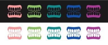 Takma diş modeli simgesini siyah ve beyaz arkaplanda izole et. Üst çenenin dişleri. Diş konsepti. Vektör