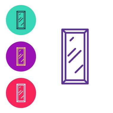 Sırayı ayarla Yatak odası, mağazalar, sahne arkası ikonu için büyük boy ayna beyaz arkaplanda izole. Simgeleri renklendirin. Vektör