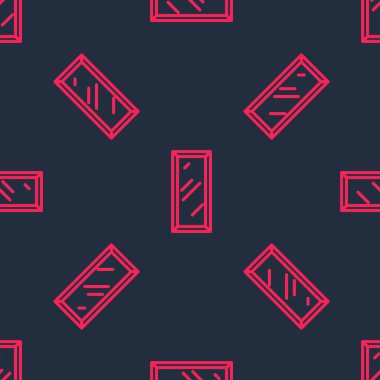 Kırmızı çizgi. Yatak odası, mağazalar, sahne arkası ikonu için büyük boy ayna. Siyah arka planda izole edilmiş pürüzsüz desen. Vektör