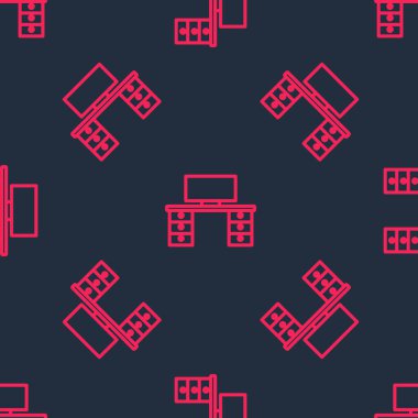 Kırmızı çizgi ofis masa simgesi siyah arkaplanda kusursuz desen izole etti. Vektör