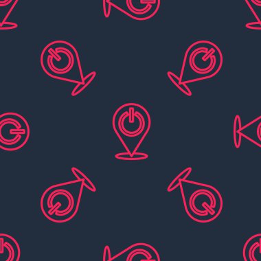 Kırmızı çizgi güç simgesi siyah arkaplanda izole edilmiş. Başlat işareti. Vektör