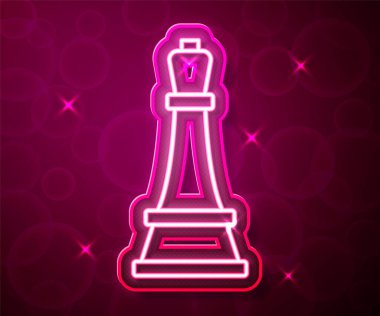 Parlayan neon çizgisi satranç simgesi kırmızı arkaplanda izole edildi. İş stratejisi. Oyun, yönetim, finans. Vektör