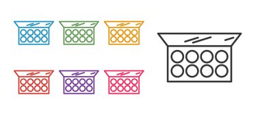 Beyaz arkaplanda izole edilmiş ayna simgesi ile çizgi makyaj tozu ayarla. Simgeleri renklendirin. Vektör