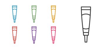 Krem ya da losyon kozmetik tüp simgesini beyaz arkaplanda izole et. Kadınlar için vücut bakım ürünleri. Simgeleri renklendirin. Vektör