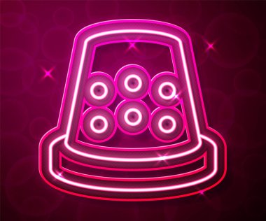 Kırmızı arkaplanda izole edilmiş ikon dikmek için parlayan neon hattı Thimble. Vektör