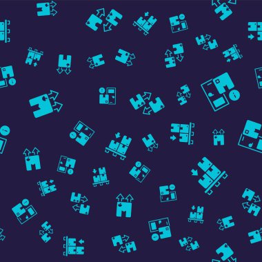 Karton kutuyu trafik sembolü, ev teslimat hizmetleri ve kutularla kusursuz desenli olarak ayarla. Vektör